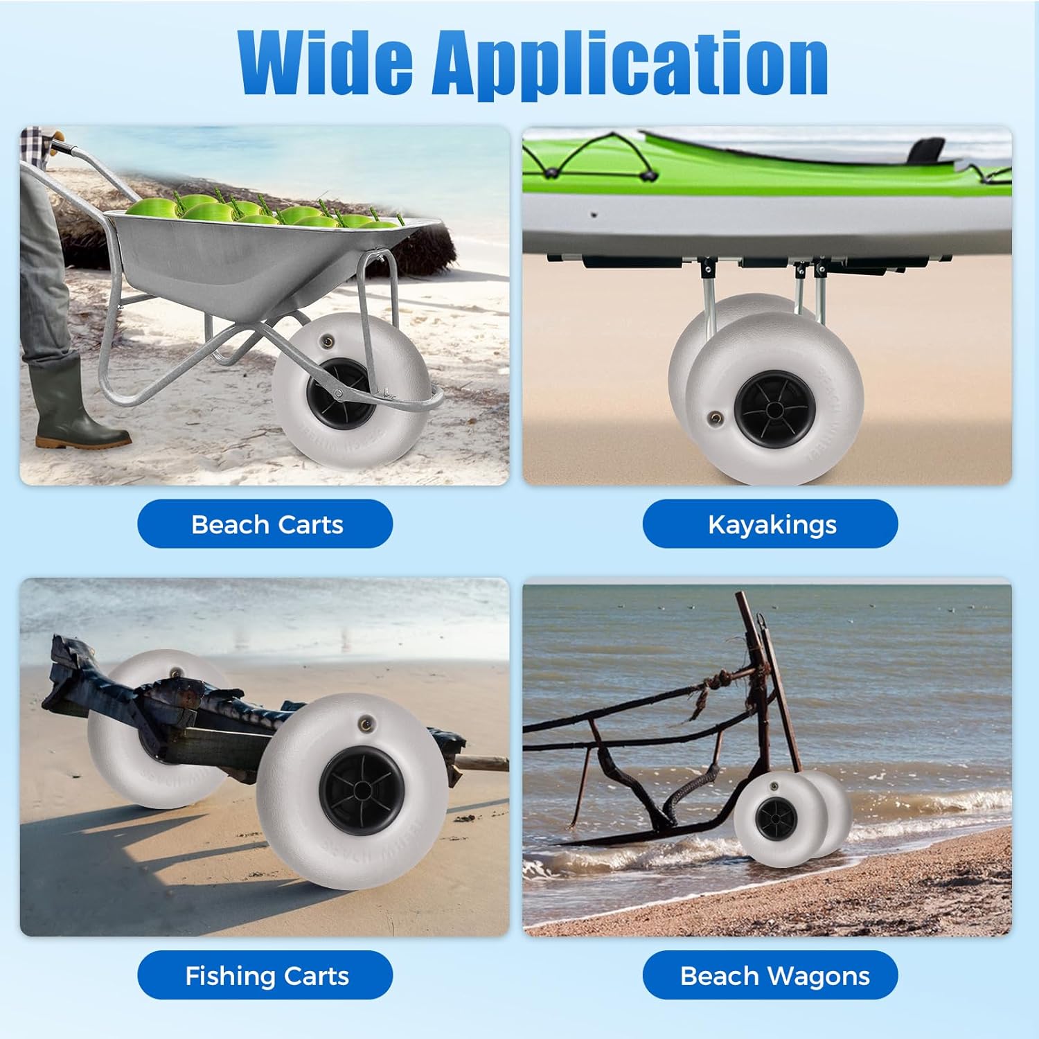 10in Beach Balloon Wheel,2 Pack Beach Cart Tires Replacement Big Sand Wheels,for Kayak, Canoe Cart and Buggy