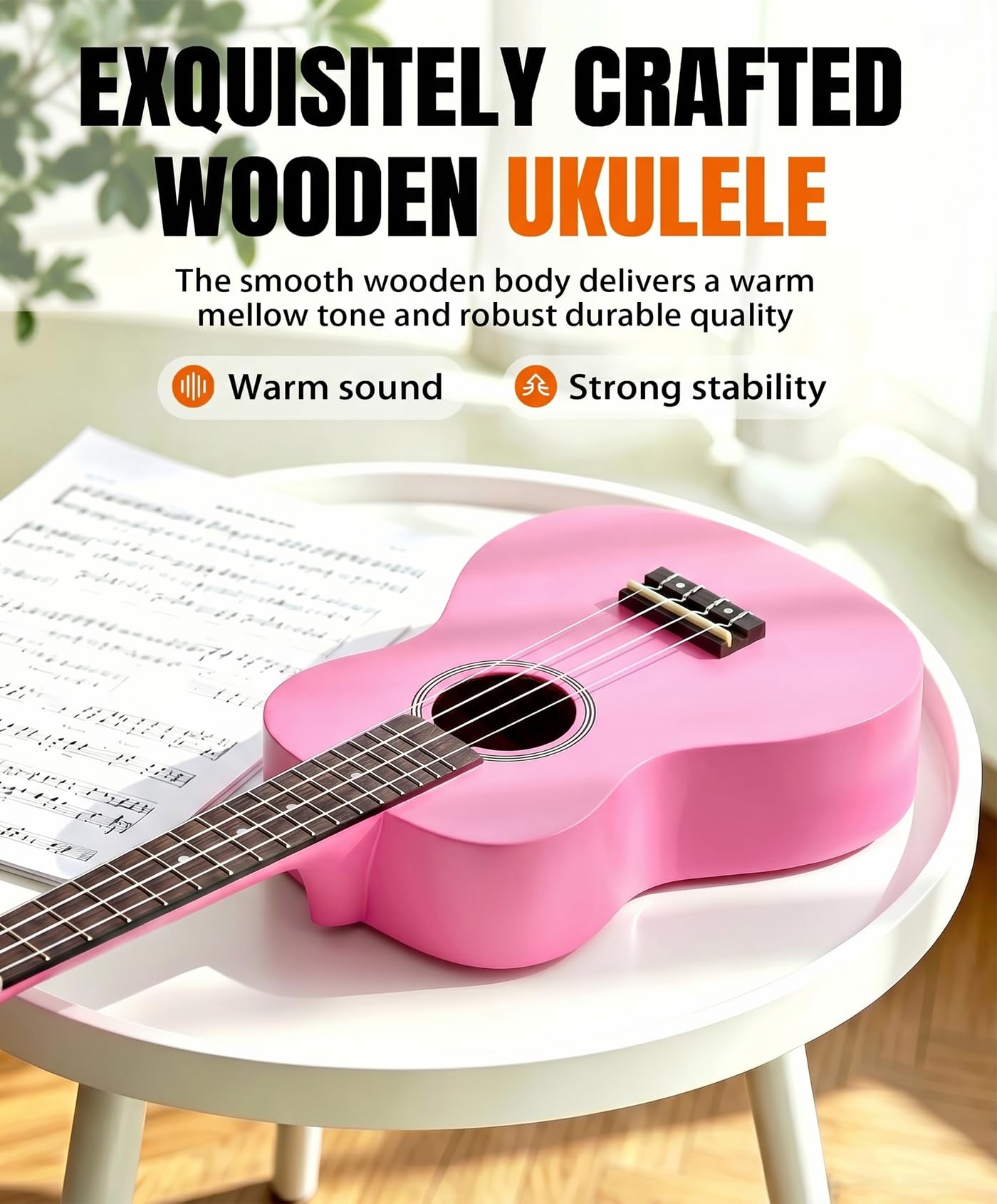 Kit de débutant ukulélé soprano pour enfants et débutants, Ukelele 21 pouces avec recueil de chansons, étui, sangle, accordeur, cordes et médiators