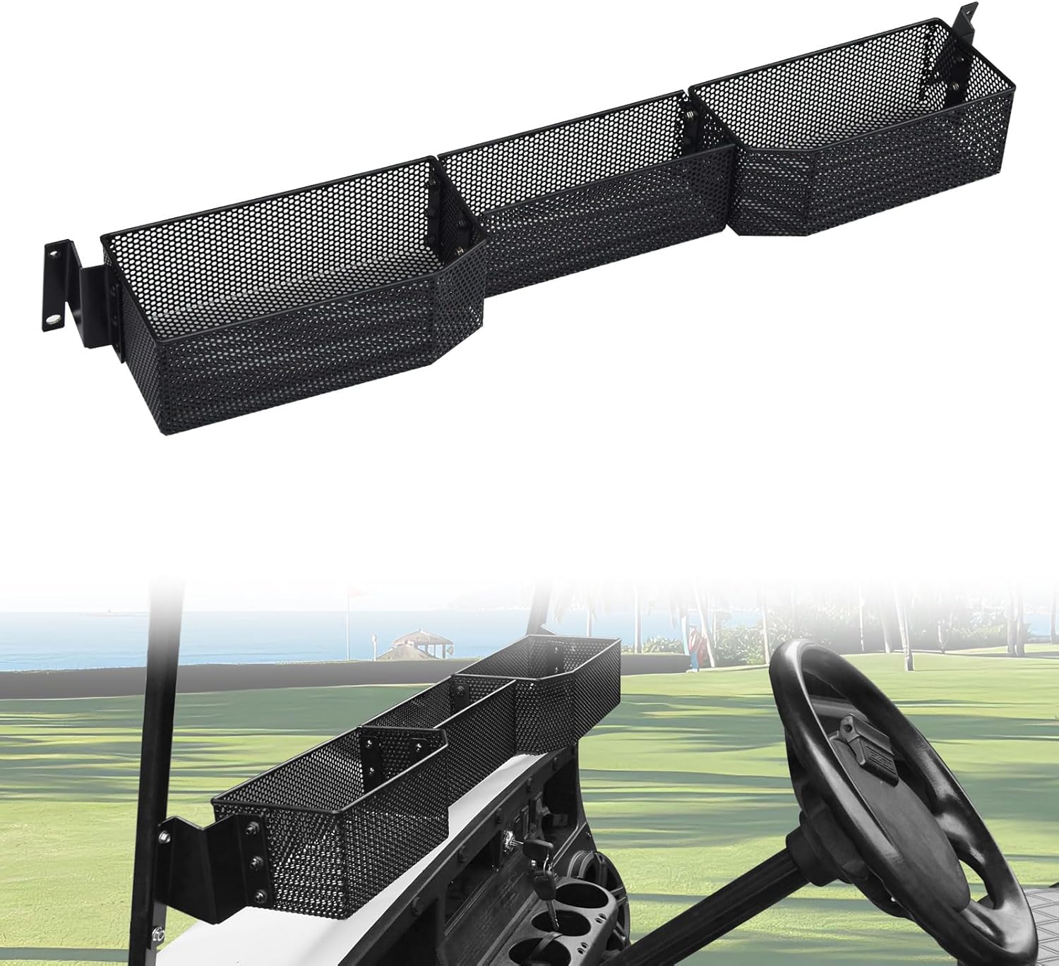 Inner Front Storage Basket Compatible with EZGO TXT, Combined Front Dash Storage Tray Organizer for E-Z-GO TXT Standard Factory, Golf Cart Accessories, No Drilling