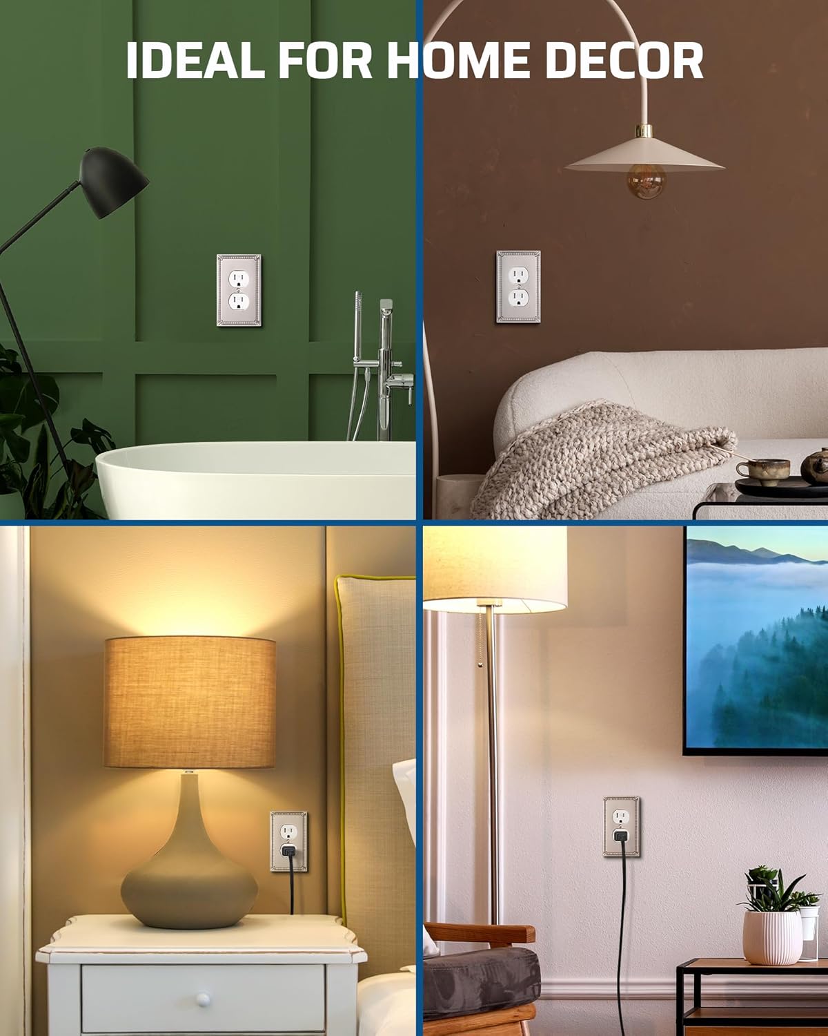 DEWENWILS Sunken Pearls Decorative Wall Plate Switch Plate Outlet Cover, Single Duplex Receptacle Cover(2 Pack,Satin Nickel)