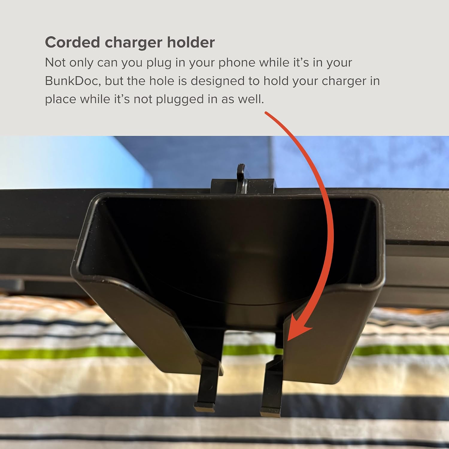 BunkDoc Bedside Phone Holder for Bunk Beds, Lofted Beds, Cribs, Bed Frames, Dorm Room Accessories, Bunk Bed Accessories