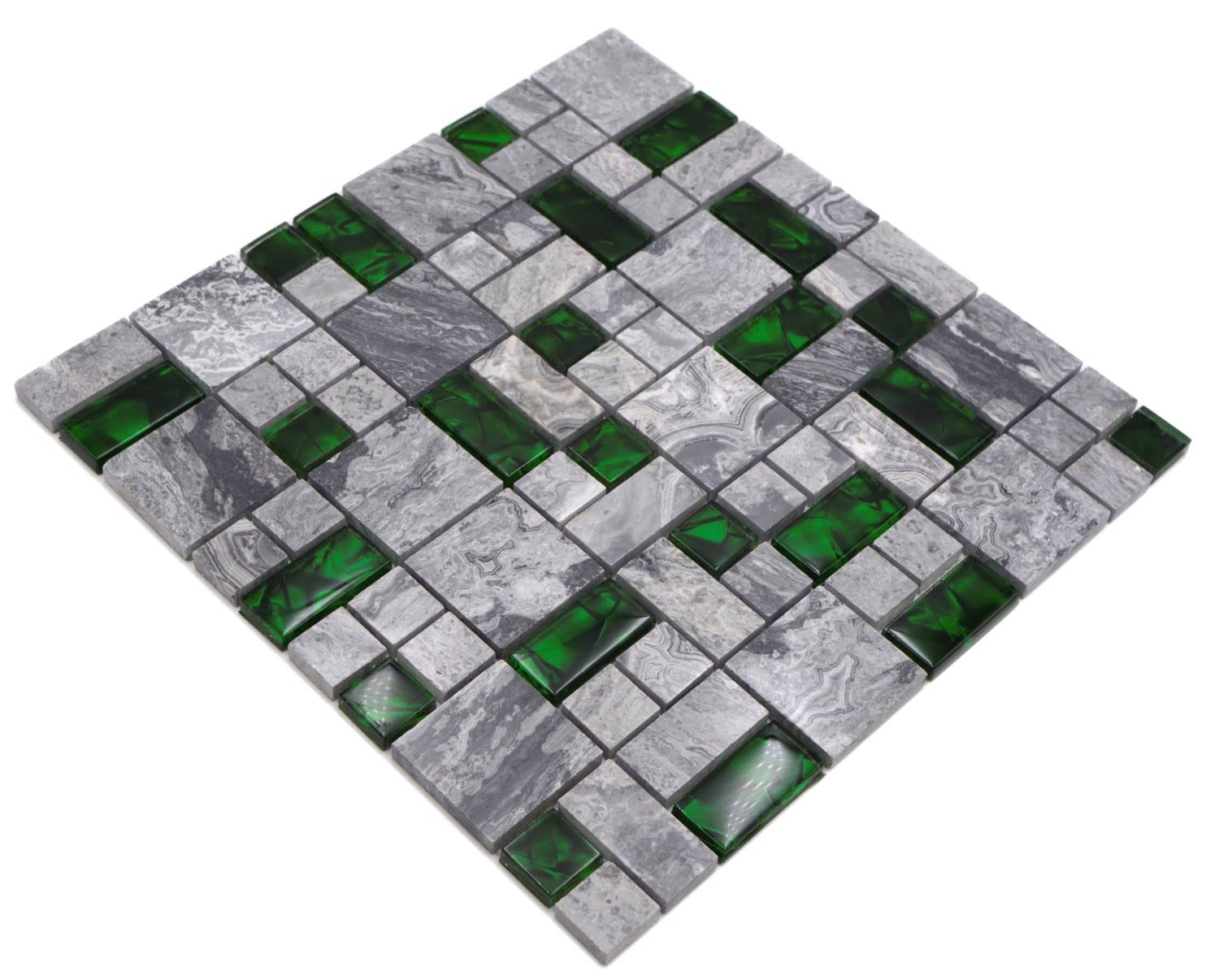 Mosaico in vetro naturale grigio con verde lucido da parete pavimento cucina bagno doccia mosaico mosaico pavimento