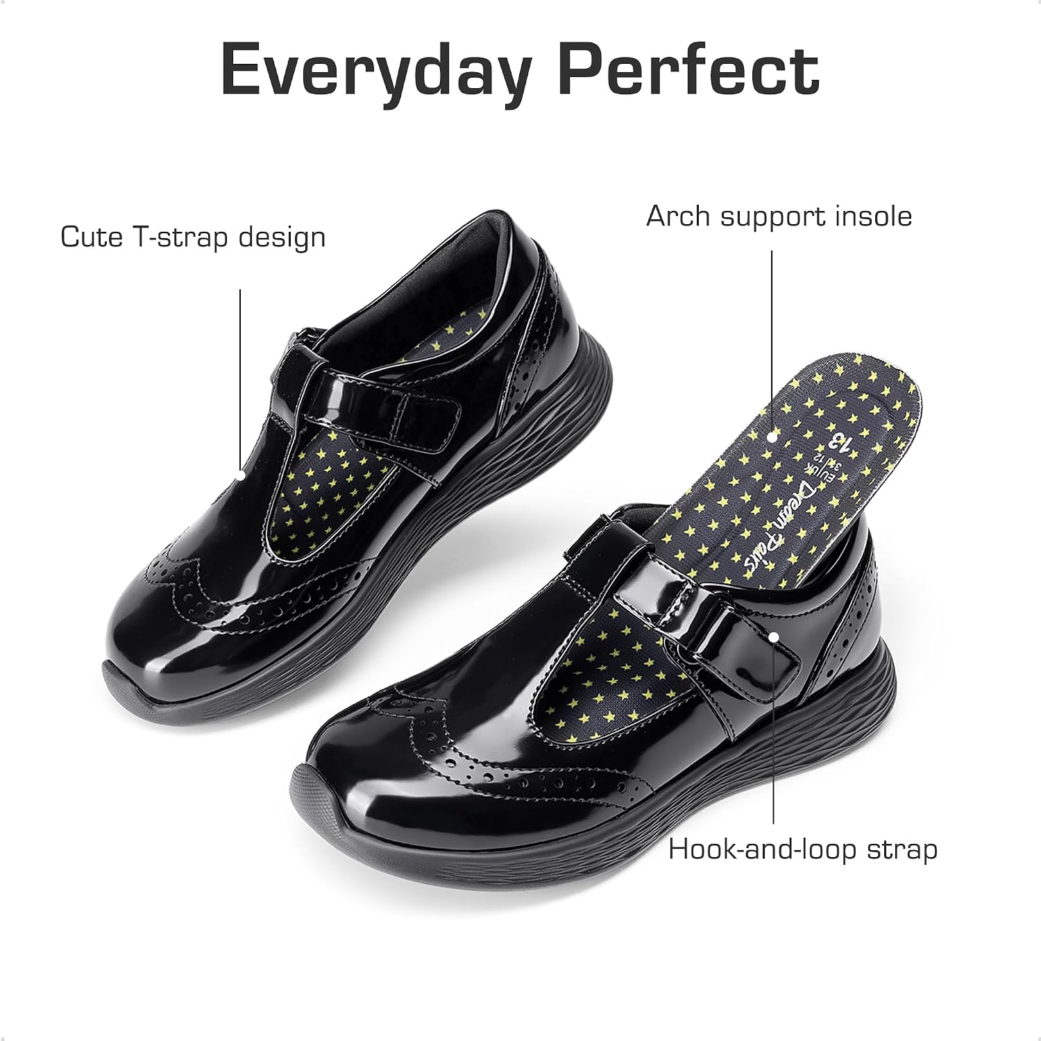 DREAM PAIRS Girls Mary Jane Flats School Uniform Dress Shoes T-Strap Lightweight Closed Toe Shoes
