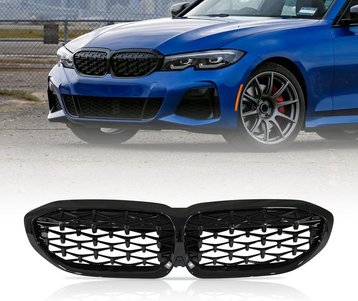 Front Kidney Grill Grille Fits for 2019-2022 BMW 3 Series G20 330i M340i,ABS Gloss Black Diamond Style Grill 51138072085