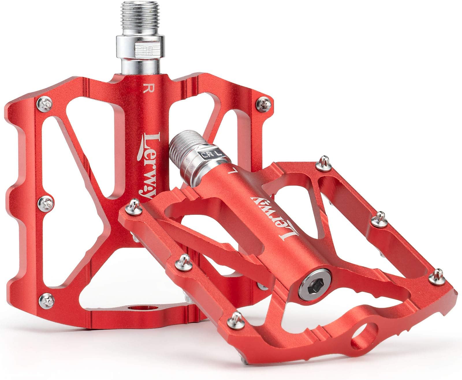 LERWAY Bike Pedals Large Mountain Bike Pedals, Wide Platform Aluminum Pedals with 12 Anti-Skid PINS, 9/16" for Road Mountain BMX MTB Bike