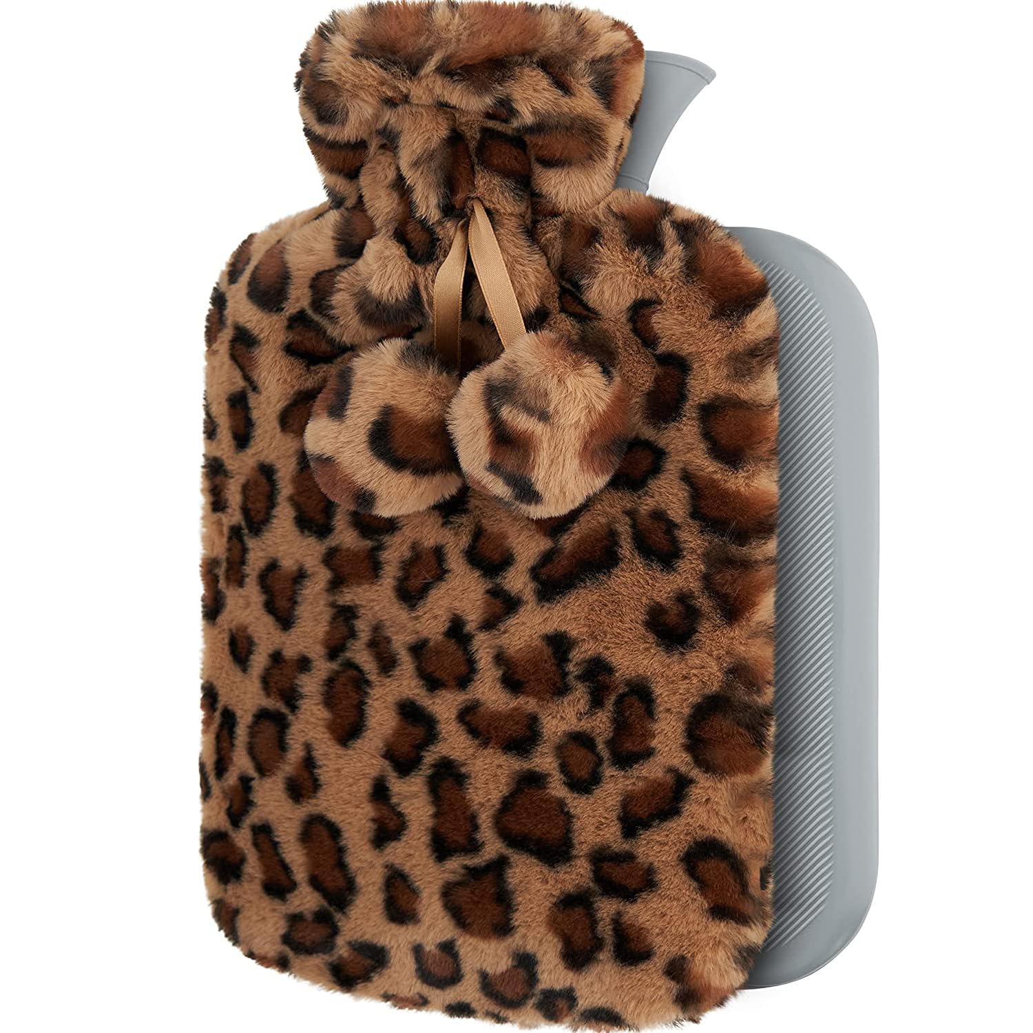 Azonee Hot Water Bottle winter with Fluffy Cover - Soft Premium Faux Fur Cover - 1.8L Large Capacity - Reusable Hot Water Bag for Cosy Nights, Pain Relief, Back, Neck and Shoulders - Great Gift