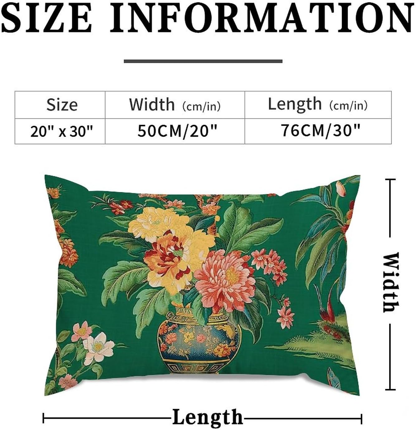 Chinoiserie Throw Pillow Case Ming Vase Green Lumbar Pillow Cover Set of 2 Oriental Decorative Pillow Home Cotton Linen 20x30in Vintage Square Cushion Cover for Sofa Bed Office Couch Chair