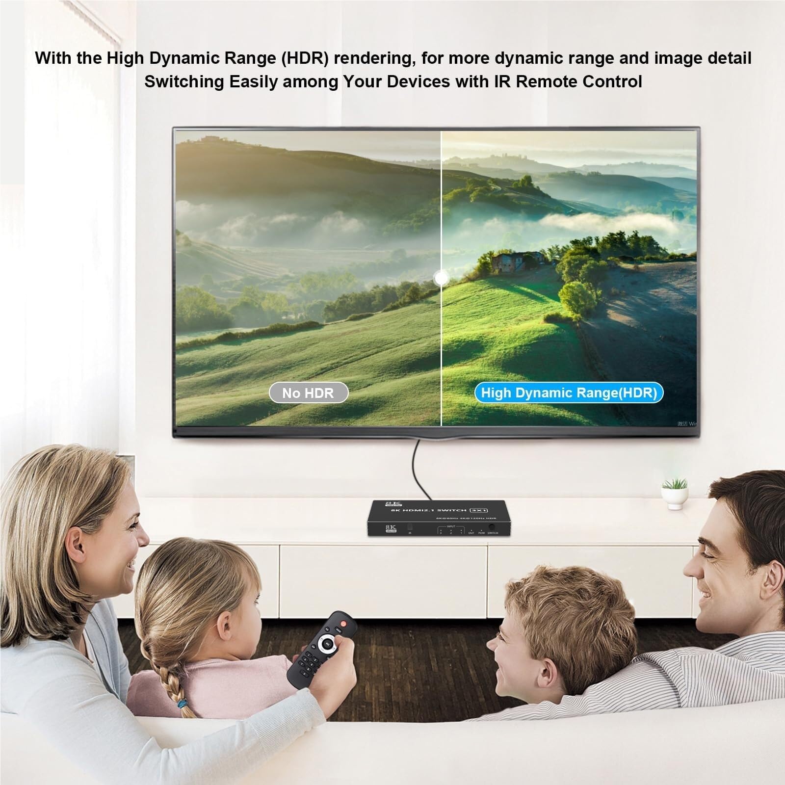 Switch HDMI 8K 3 in 1 Out Splitter HDMI - Selettore commutatore HDMI 4K @120Hz/8K @60Hz con telecomando IR