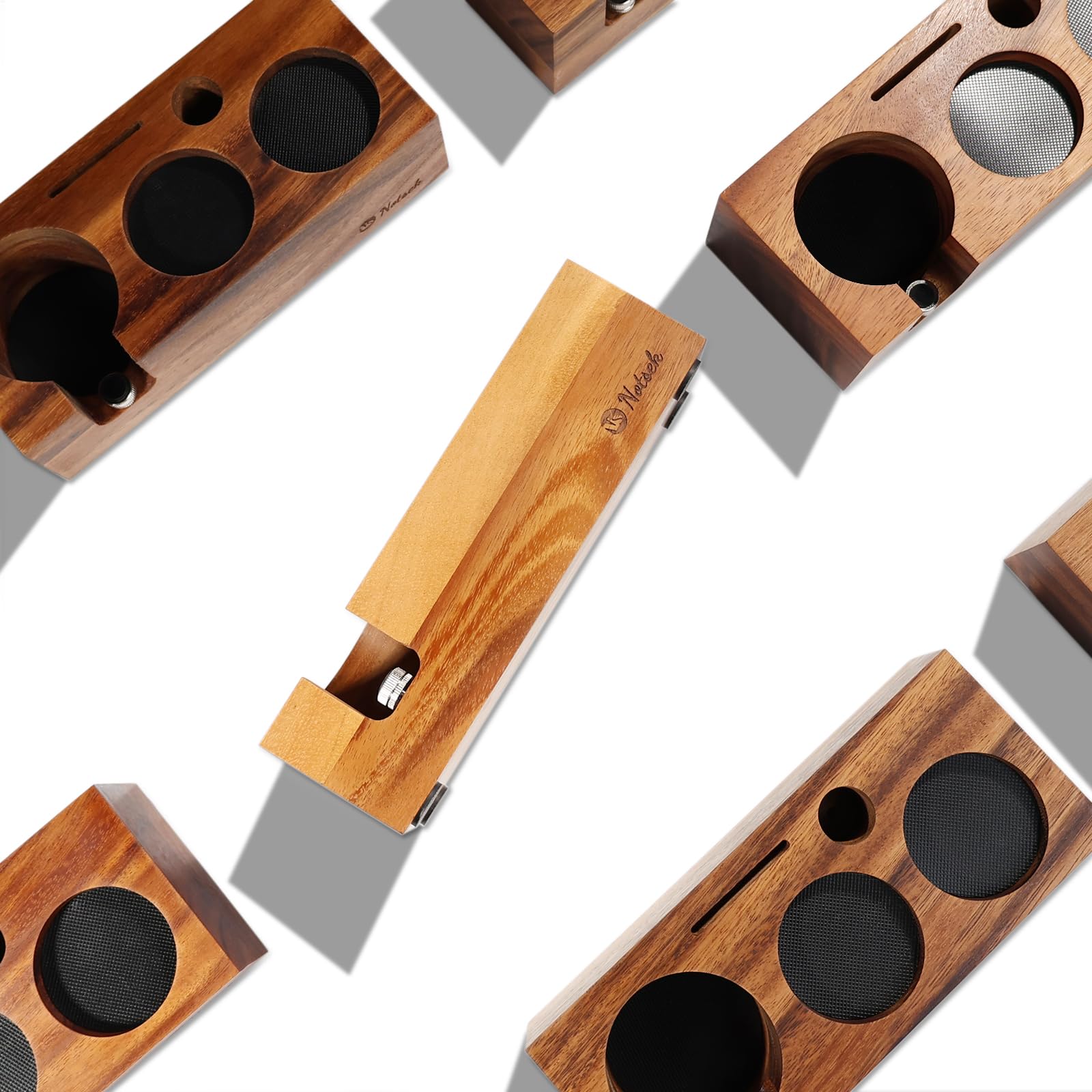NOTSEK Estación de tamping de madera de 58 mm para accesorios portafiltros, estación de prensado de nogal para cafetera espresso barista accesorios