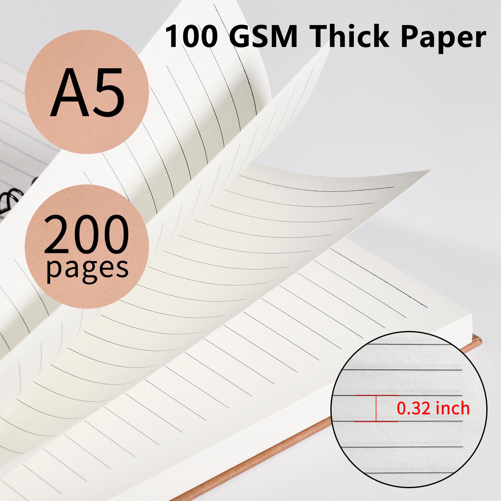 Lot de 6 carnets à spirale de 14,8 x 21 cm, A5, 100 feuilles (200 pages), avec couverture rigide en kraft, ligné pour le travail, l'école, les étudiants, les cadeaux