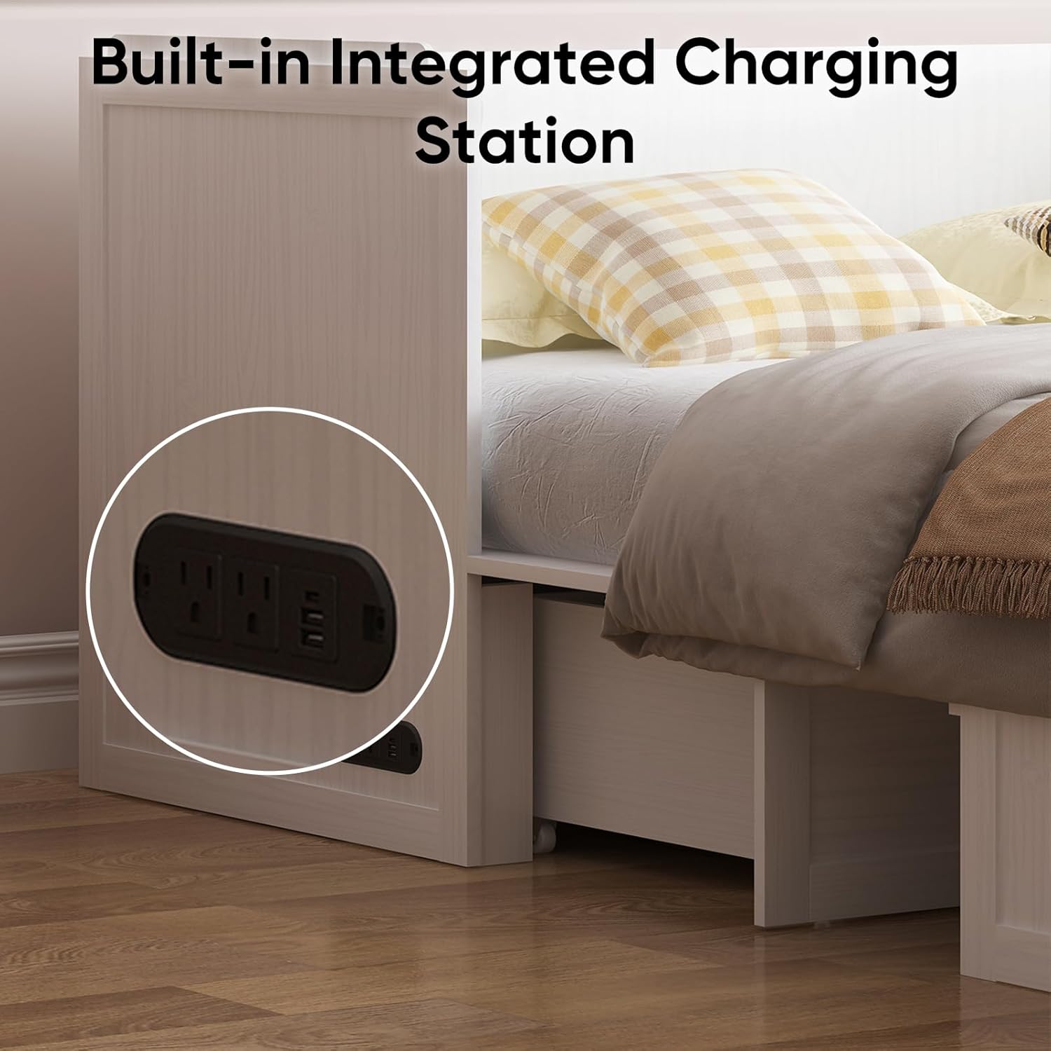 CECER Queen Size Murphy Bed with Tri-Folding Mattress，Murphy Bed with Charging Station and Two Large Storage Drawers for Small Spaces/Bedroom（White）-Mattress Include