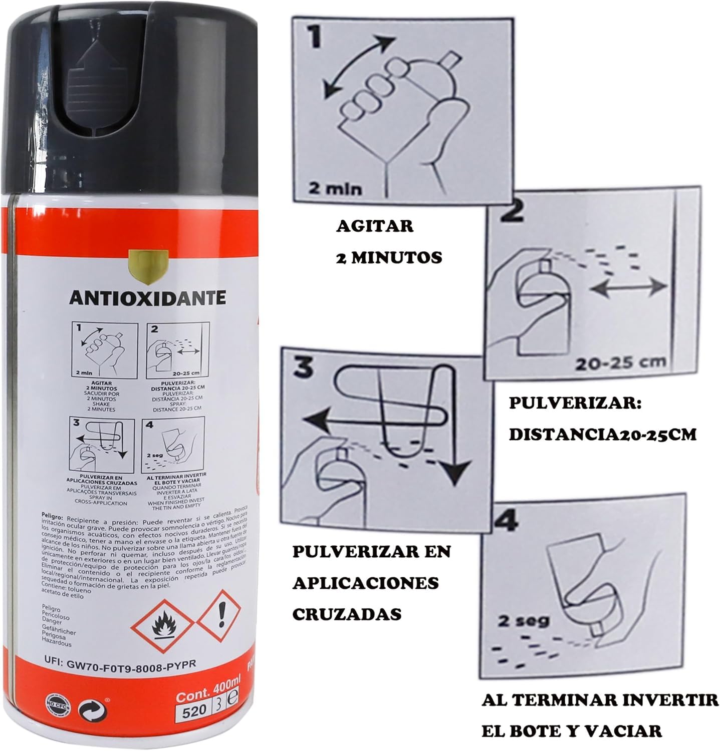 MORE FREE-Pintura Spray Antioxidante Negra 400 Ml para las Superficies de Metal, Hierro y Aluminio,Pack de 4 Unidad