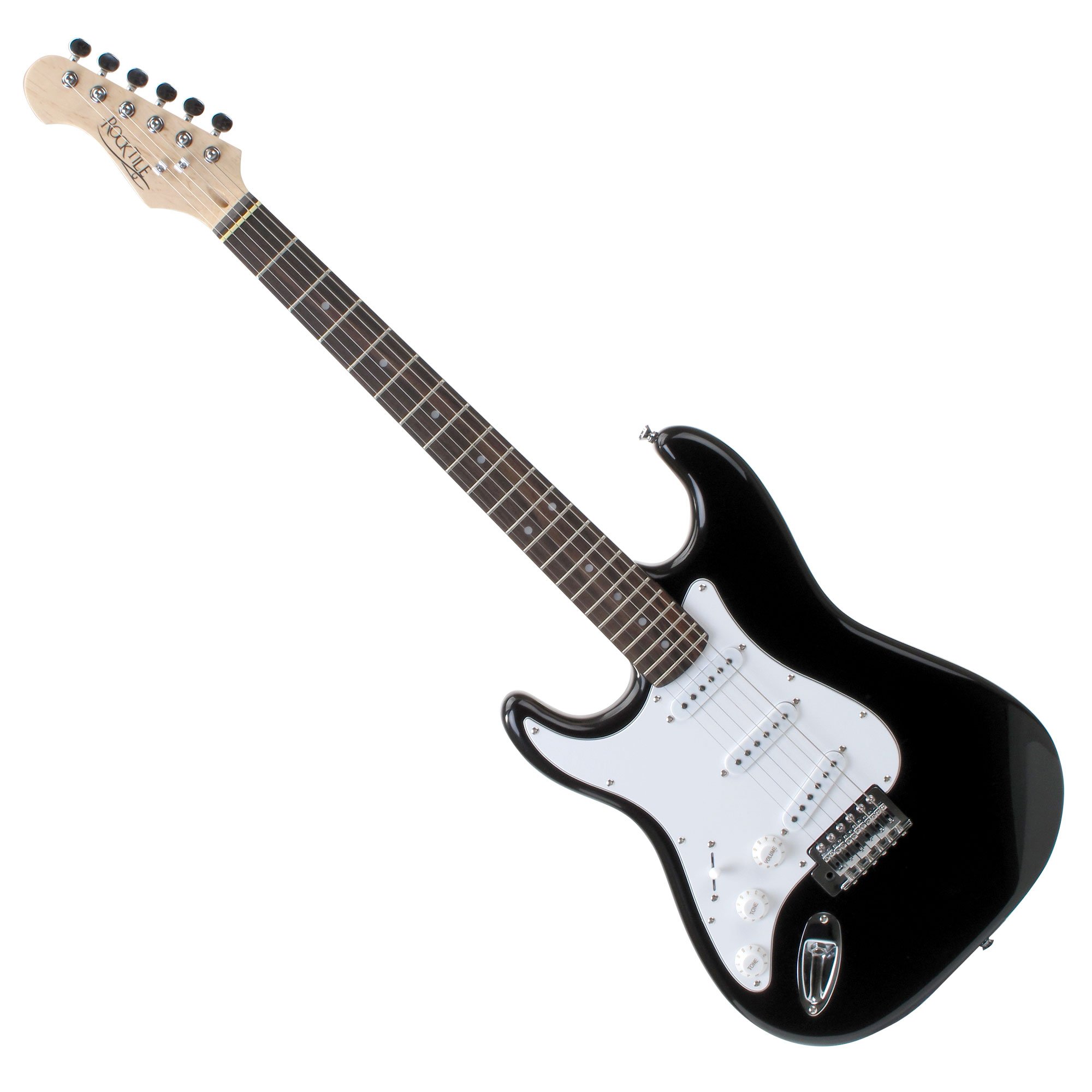 Rocktile Pro ST3 BK RW L Set de Guitarra Eléctrica para Zurdos – Guitarra Eléctrica para Principiantes – Amplificador, Soporte, Escuela, Afinador Clip y Correa – Modelo para Zurdo Principiante