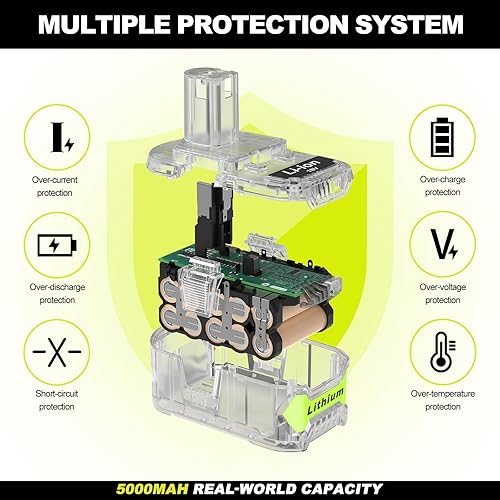 Miniatura 2 de Reemplazo de alta capacidad de 5000 mAh para batería Ryobi de 18 V P102 P103 P104 P105 P107 P108, compatible con herramientas eléctricas