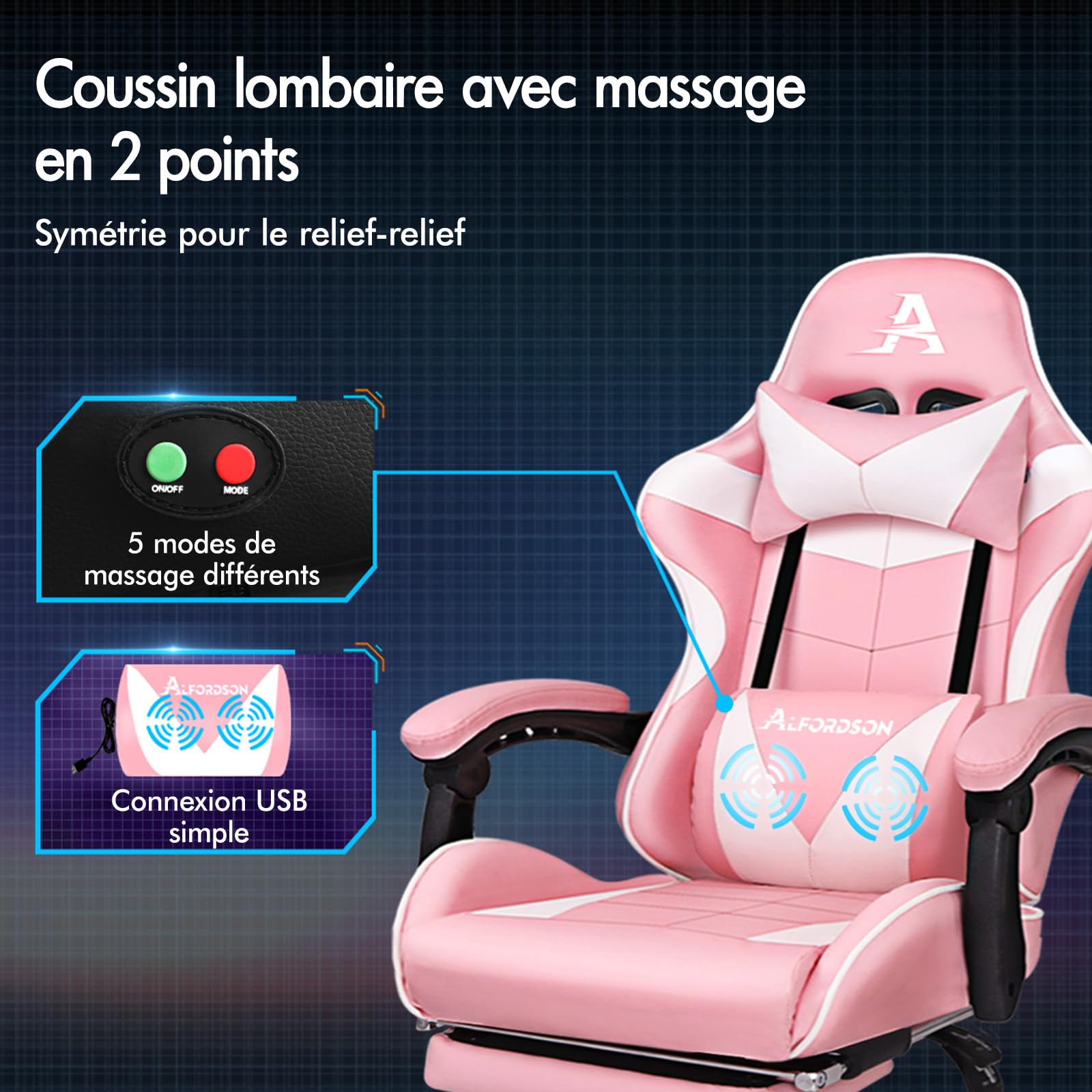 ALFORDSON Chaise de Jeu de Course,VOGLER 150°inclinable et réglable en Hauteur, Chaise de Bureau de Jeu Ergonomique, Repose-Pieds rembourré, capacité de 180kg, Rose