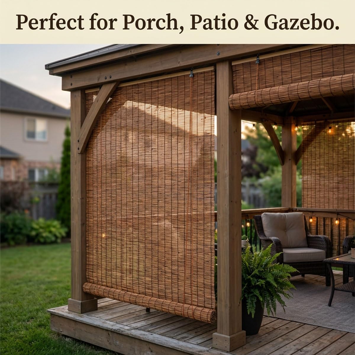 Bamboo Shades for Outdoor Patio Bamboo Blinds for Indoor Windows Blackout Roll Up Blinds for Porch Custom Cordless Privacy Shades,60" x 60"