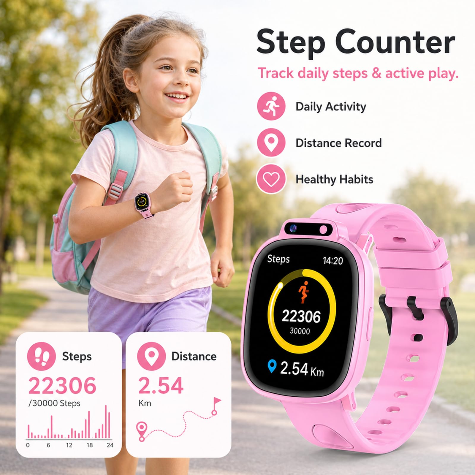 Montre Connectée Enfants avec 1,9 Pouces, 18 Jeux, Suivi du Sommeil, Podomètre, Appareil Photo, Lampe Torche, Smartwatch Enfant pour Garçons, Filles et Adolescents sans App ni Carte SIM