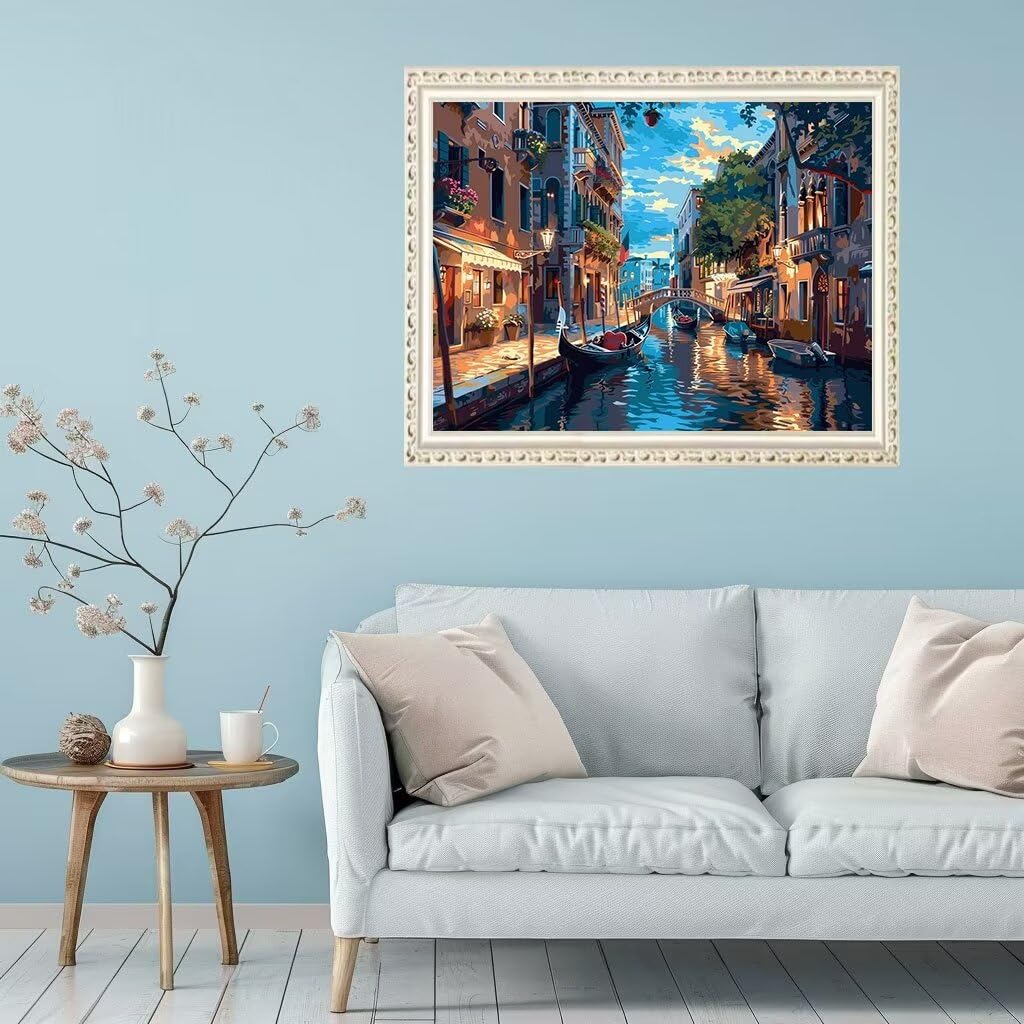 Peinture par Numéros pour Adulte, Ville paysage Peinture par Numero pour Adulte DIY Paint by Numbers Loisirs Créatifs Adultes Peinture Numero Comprend Pinceaux et Peintures-sans Cadre 45x60cm G4-319