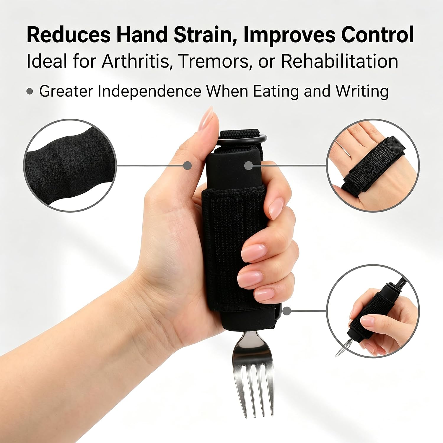3 Pack Universal Cuff, Adaptive Utensil Strap Holder for Weak Grip & Limited Mobility, Eating Assistance Cuff for Arthritis Parkinson's, 3 Different Designs