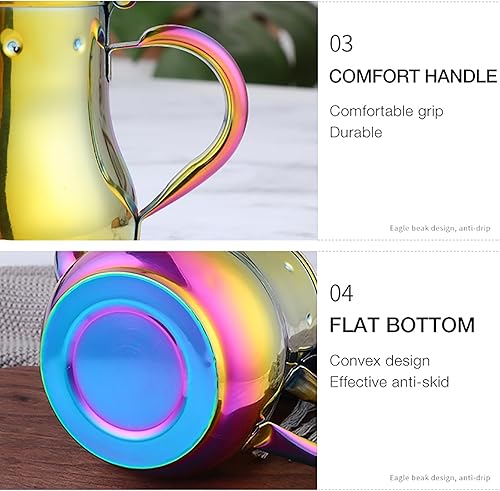 Miniatura 7 de Buyer Star Tetera de acero inoxidable con infusor extraíble, hervidor de café de 17 onzas para cafetería, restaurante occidental, bar y hogar, oro