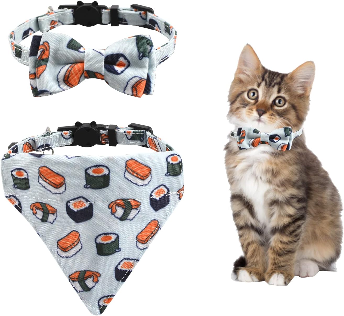 HACRAHO Bow Tie Cat Collar Bandana, 2 PCS Adjustable Bowtie Cat Collar Bandana with