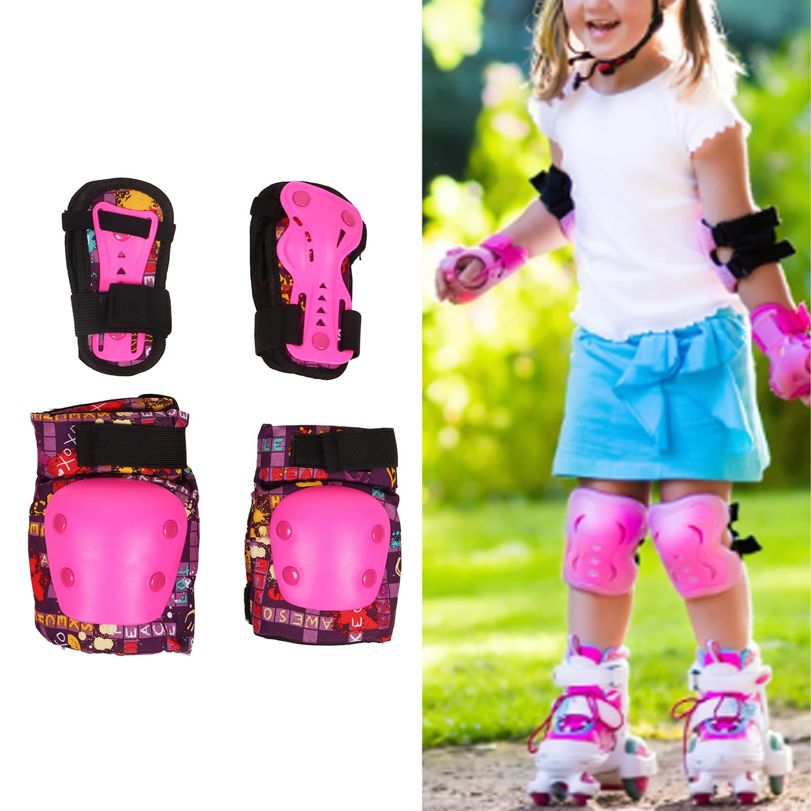 Topyond Kids Sports Protective Gear Set - Knee Pads, Elbow Guards, and Hand Guards for Roller Skating, Skiing, Cycling
