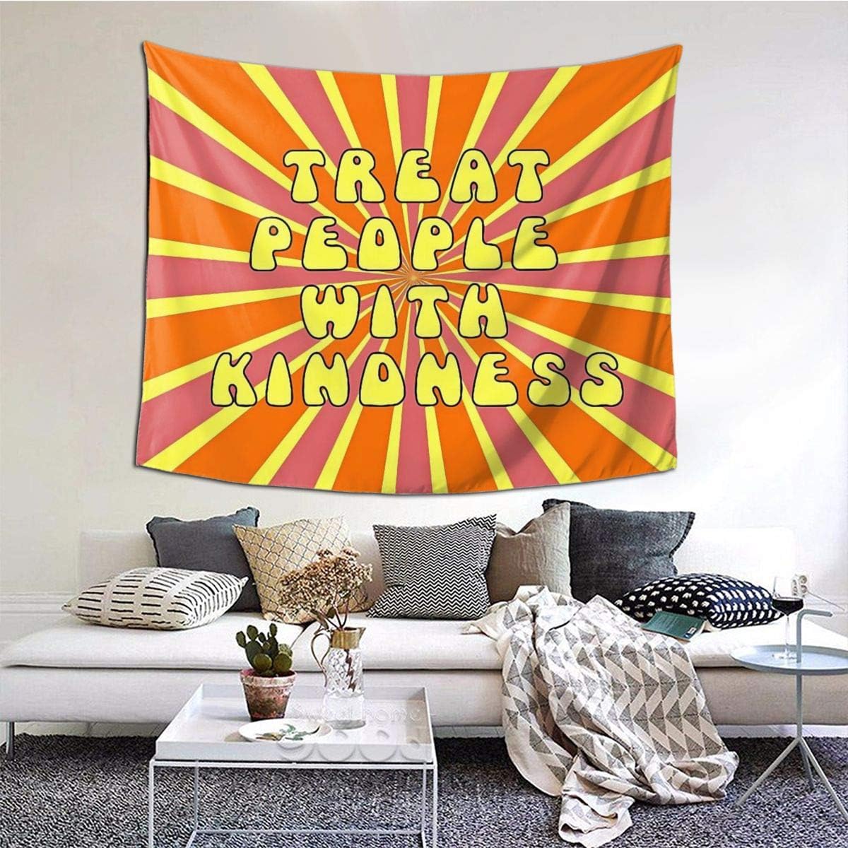 Treat People with Kindness Printed Tapestries Wall Hanging for Living Room Home Decor 60inX51in