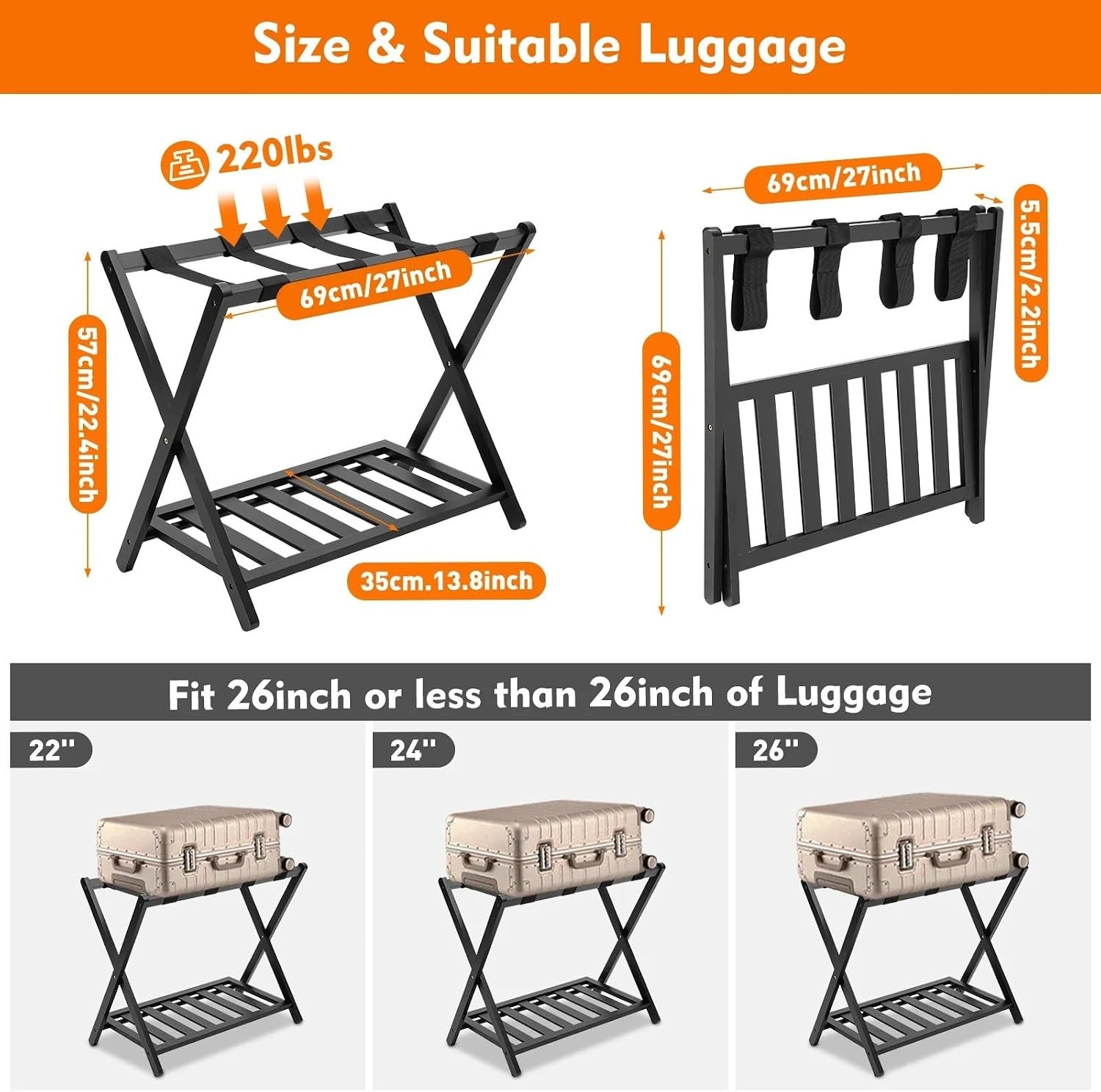 Luggage Rack Luggage Rack Foldable Luggage Rack w/Shelf Travel Suitcase Shoe Storage Stand 2 Layer for Home,Travel