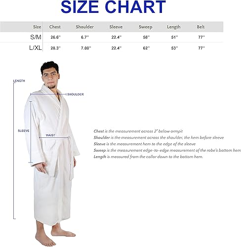 Miniatura 11 de Superior Traditional Premium Turkish Cotton Lightweight Long Bathrobe with Pockets Bath Robes, Men's Small-Medium, Navy Blue