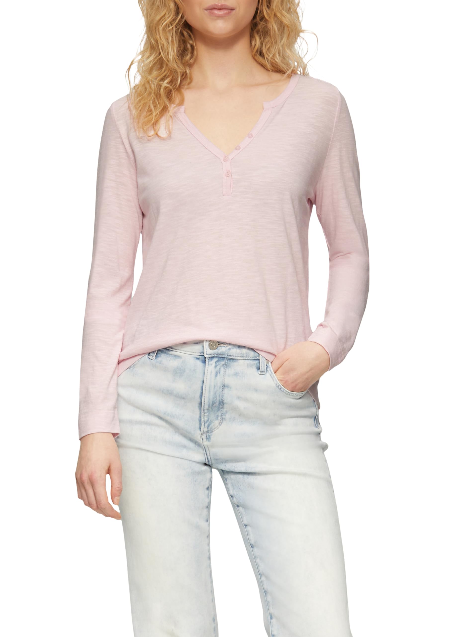 S.oliver Women's Pale Pink Long Sleeve Shirt With Henley Neck And Flame Yarn Texture 34