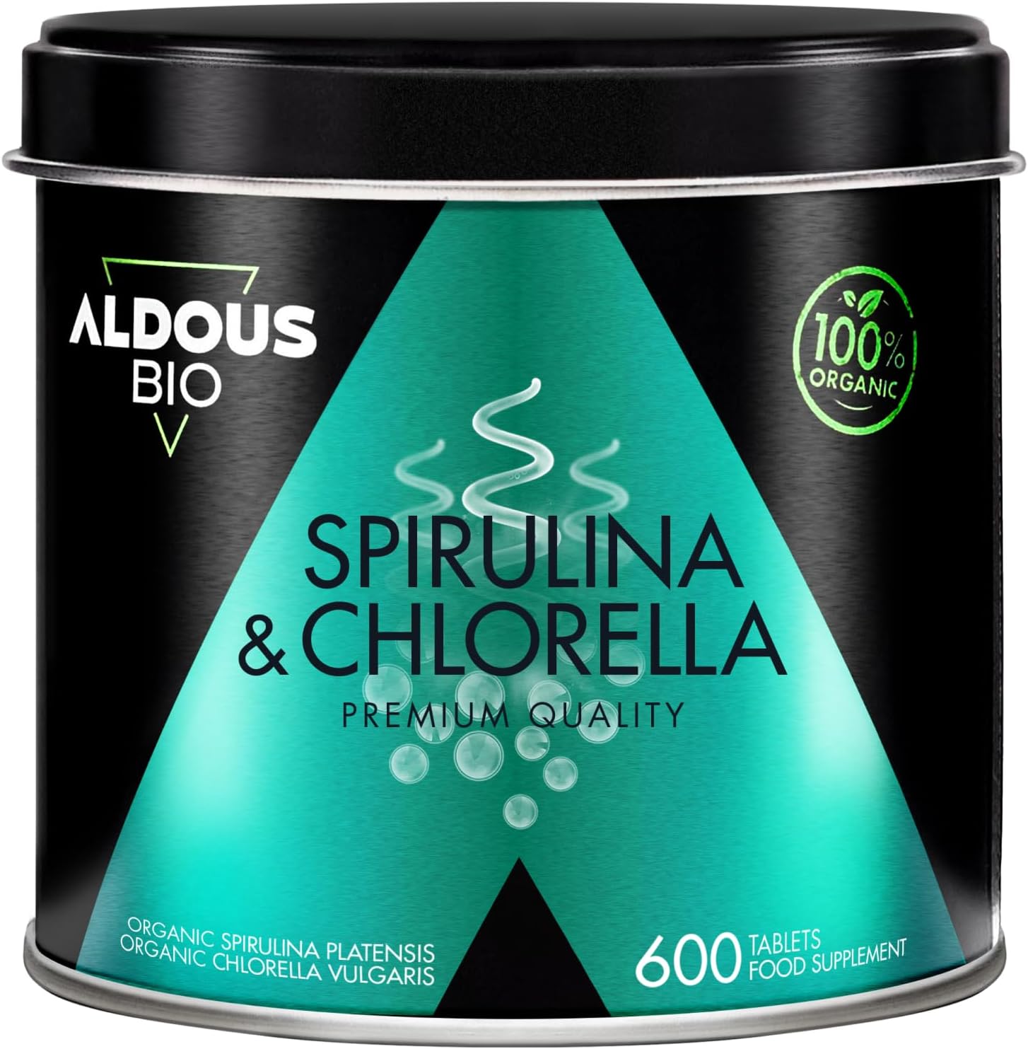 Chlorella + Spirulina Tablets – 600 Tablets – 3000mg per Daily Dose – Anti Fatigue & Adult Immunity – Phycocyanin & Proteins – Vegan – Detox – No Additives – Certified Organic – ALDOUS
