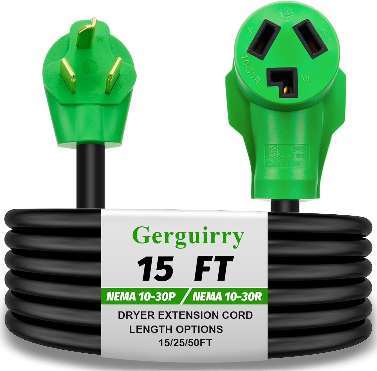 Gerguirry 15 Ft 3 Prong Dryer Extension Cord, 30 Amp NEMA 10-30P to 10-30R, for Dryer/RV/EV Charging, 250V 10-Gauge, Weatherproof & ETL Listed