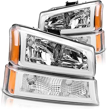 DWVO Headlight Assembly Compatible with 2003-2006 Chevy Avalanche Silverado 1500 2500 3500/2007 Chevrolet Silverado Classic (Led DRL Chrome)