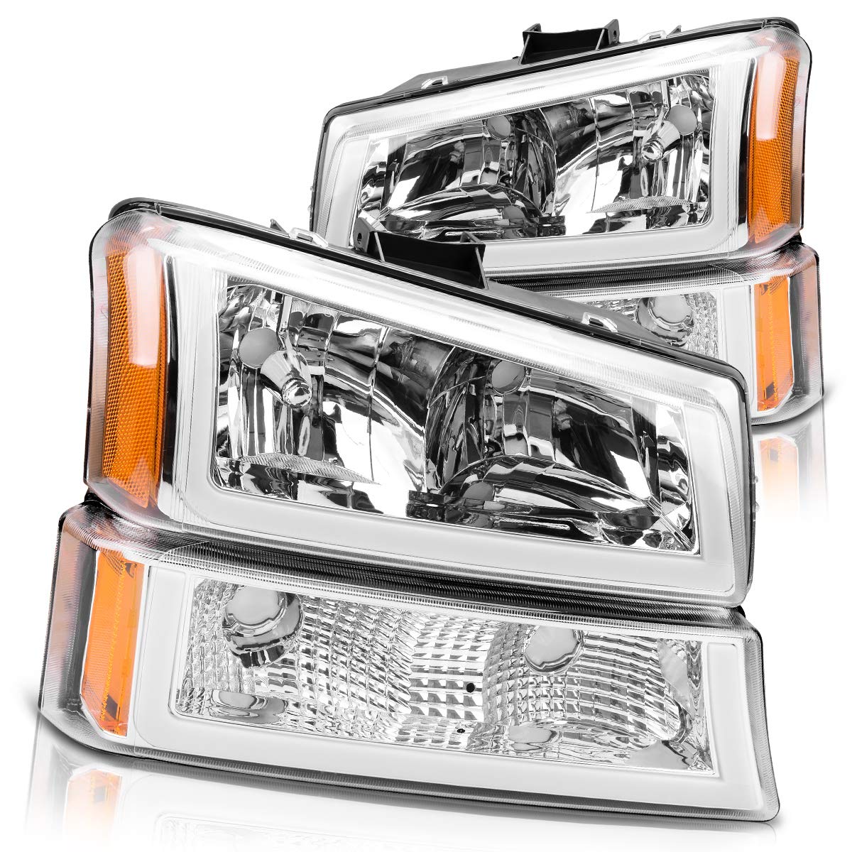 Photo 1 of DWVO Headlight Assembly Compatible with 2003-2006 Chevy Avalanche Silverado 1500 2500 3500/2007 Chevrolet Silverado Classic (Led DRL Chrome) B Chrome Housing Amber Reflector LED Upgrade
