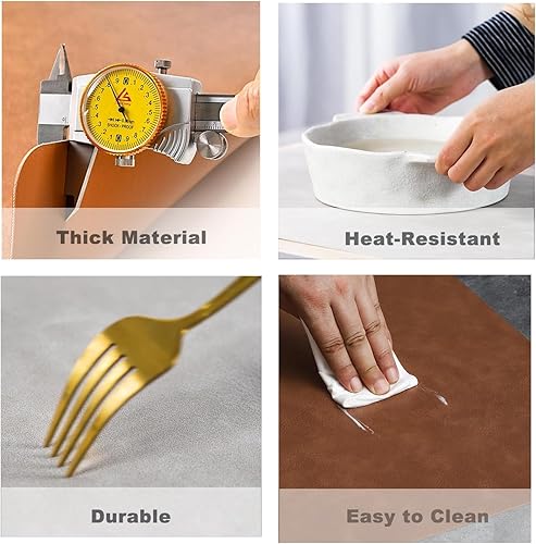 Miniatura 8 de UnivoColors - Juego de 4 manteles individuales de piel sintética con patrón de piel de vaca lavada, impermeables, fáciles de limpiar,