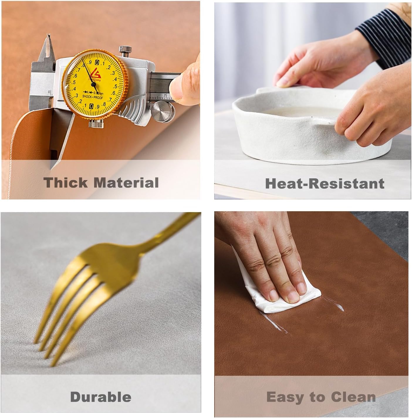 UnivoColors - Juego de 4 manteles individuales de piel sintética lavada con patrón de piel de vacuno lavada, tamaño grande, impermeables, fáciles de limpiar, antideslizantes, para decoración de