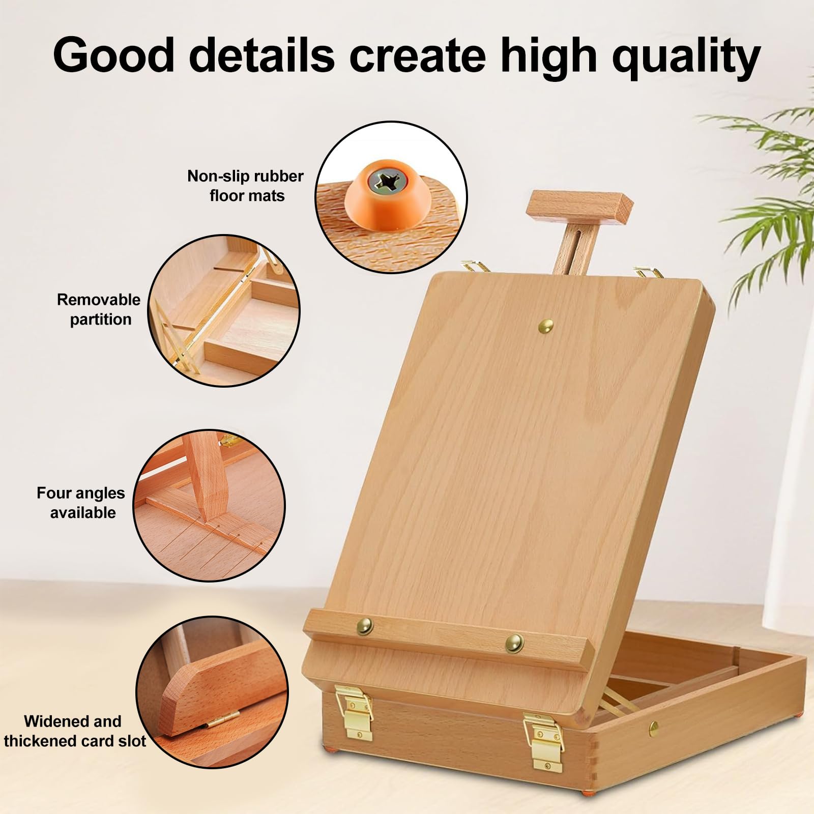 Caballete de madera, caballete de mesa con maletín de madera de haya, caballete 2 en 1 y caja de almacenamiento para artistas, adultos y estudiantes, estable marca y caballete, plegable y ahorra
