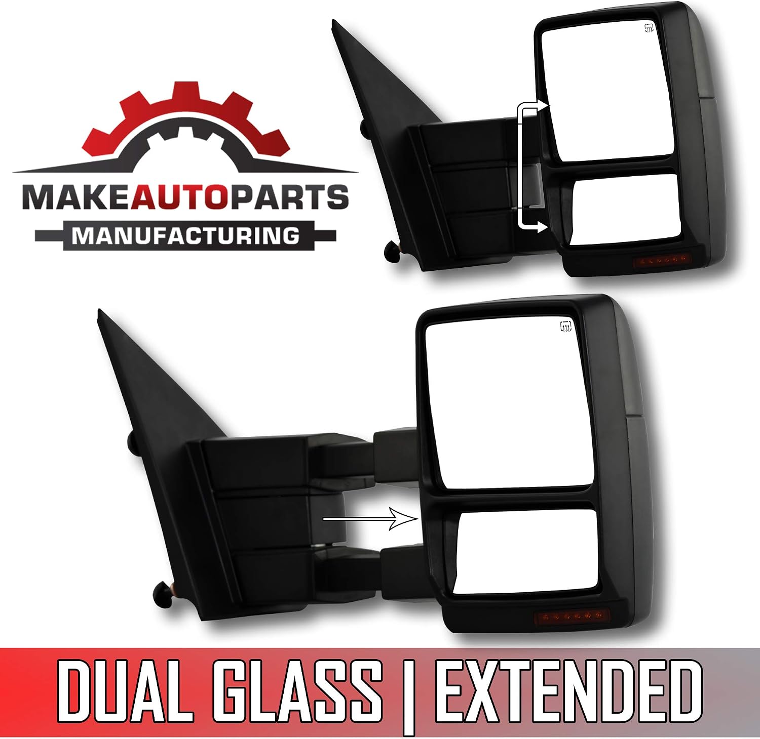 Passenger/Right Side Textured Black Heated Manual Folding Power Operated Dual Glass Towing Mirror For Ford F150 2007-2014 - FO1321369