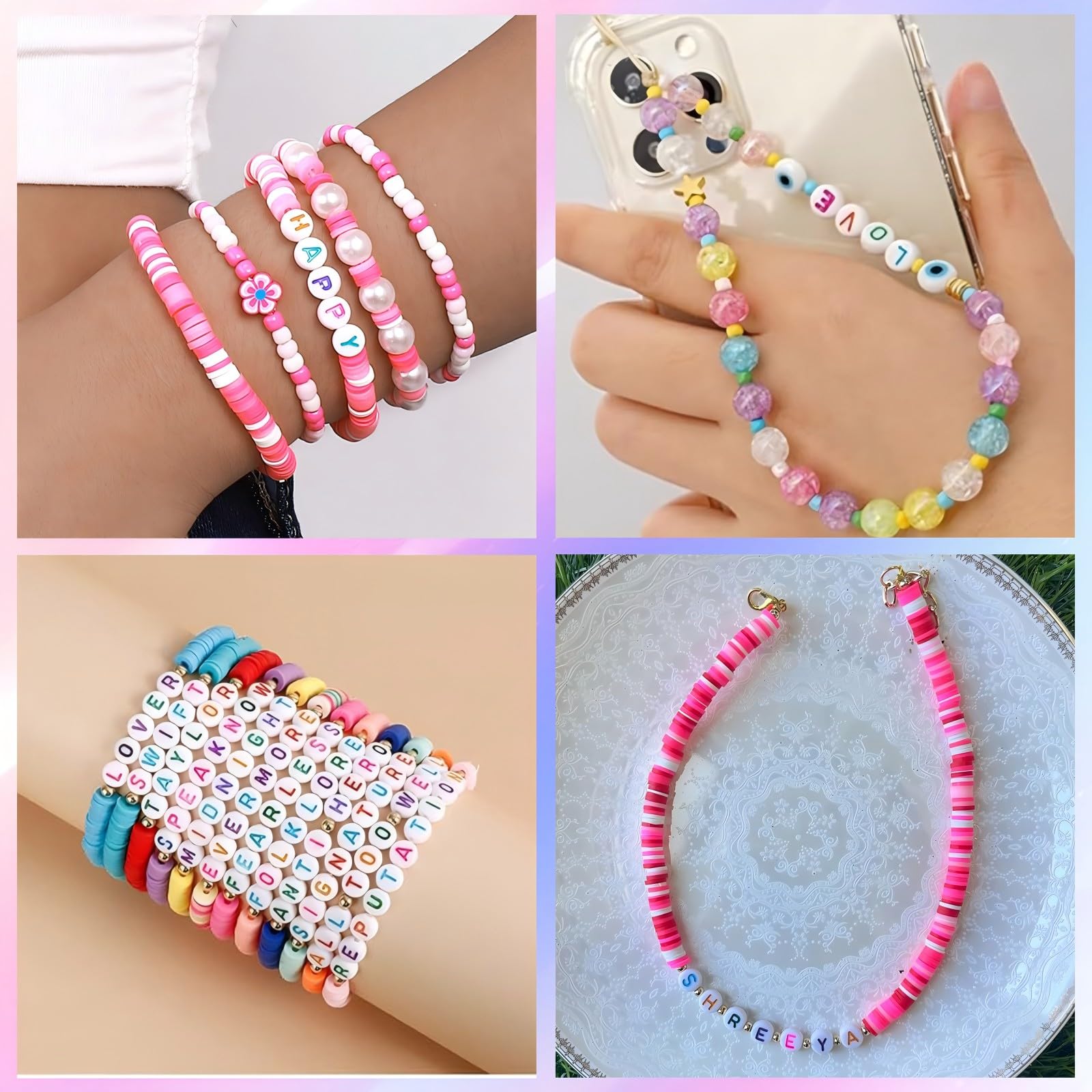 300 cuentas coloridas de letras S de 4 x 7 mm, cuentas redondas del alfabeto para hacer pulseras de la amistad