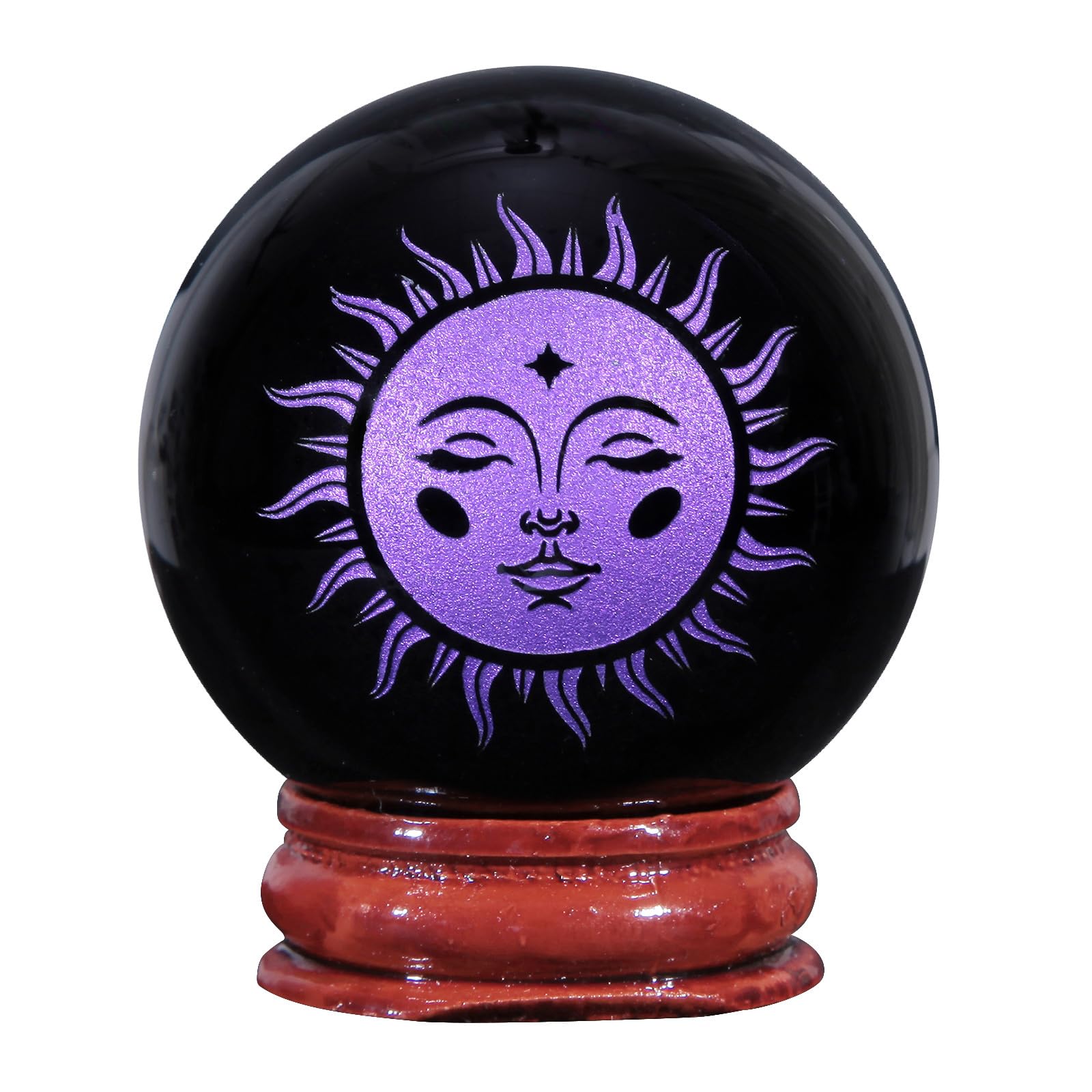 Nupuyai 1.9" Engraved Symbol Obsidian Crystal Ball with Stand