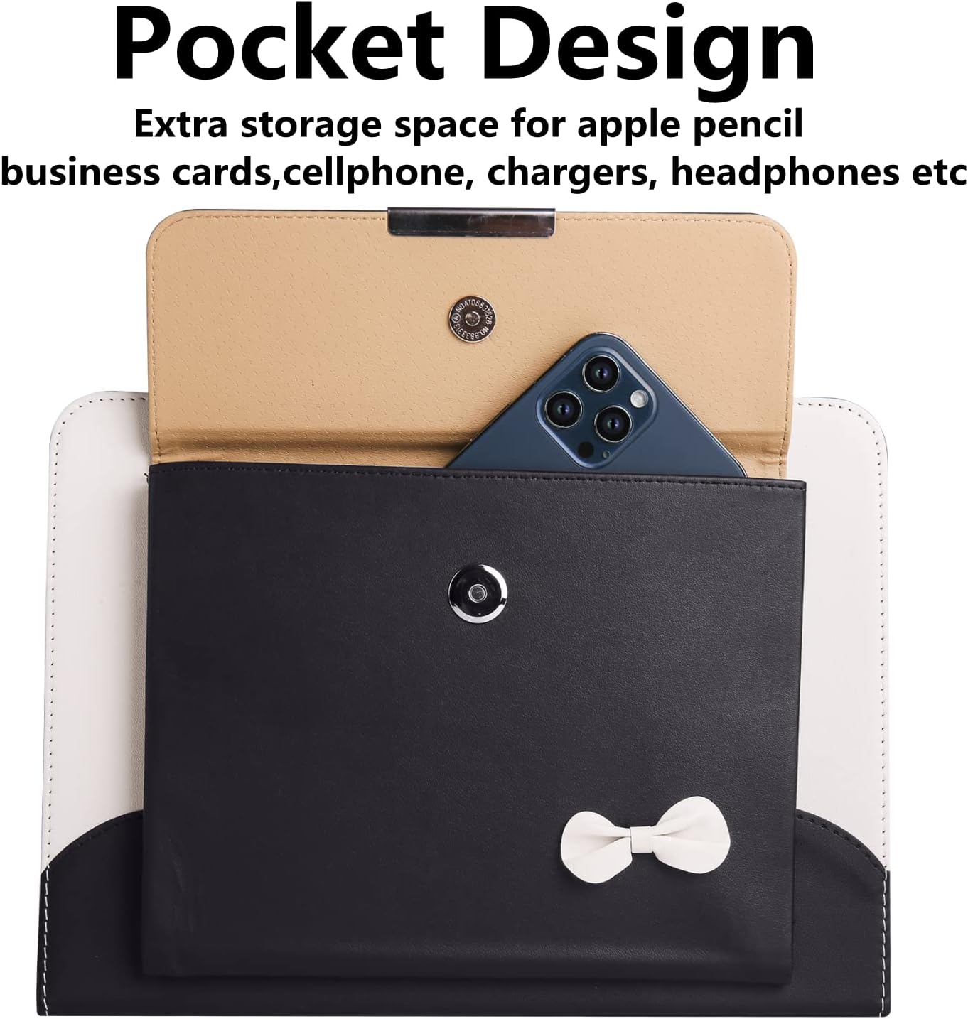Cute Case for iPad 11 inch (A16) 2025 / 10th Generation 10.9 inch 2022, iPad 10 / 11th Gen Case, Slim Handbag Leather Protective Cover with Stand Hand Strap Pocket for Girls Woman Kids,Black