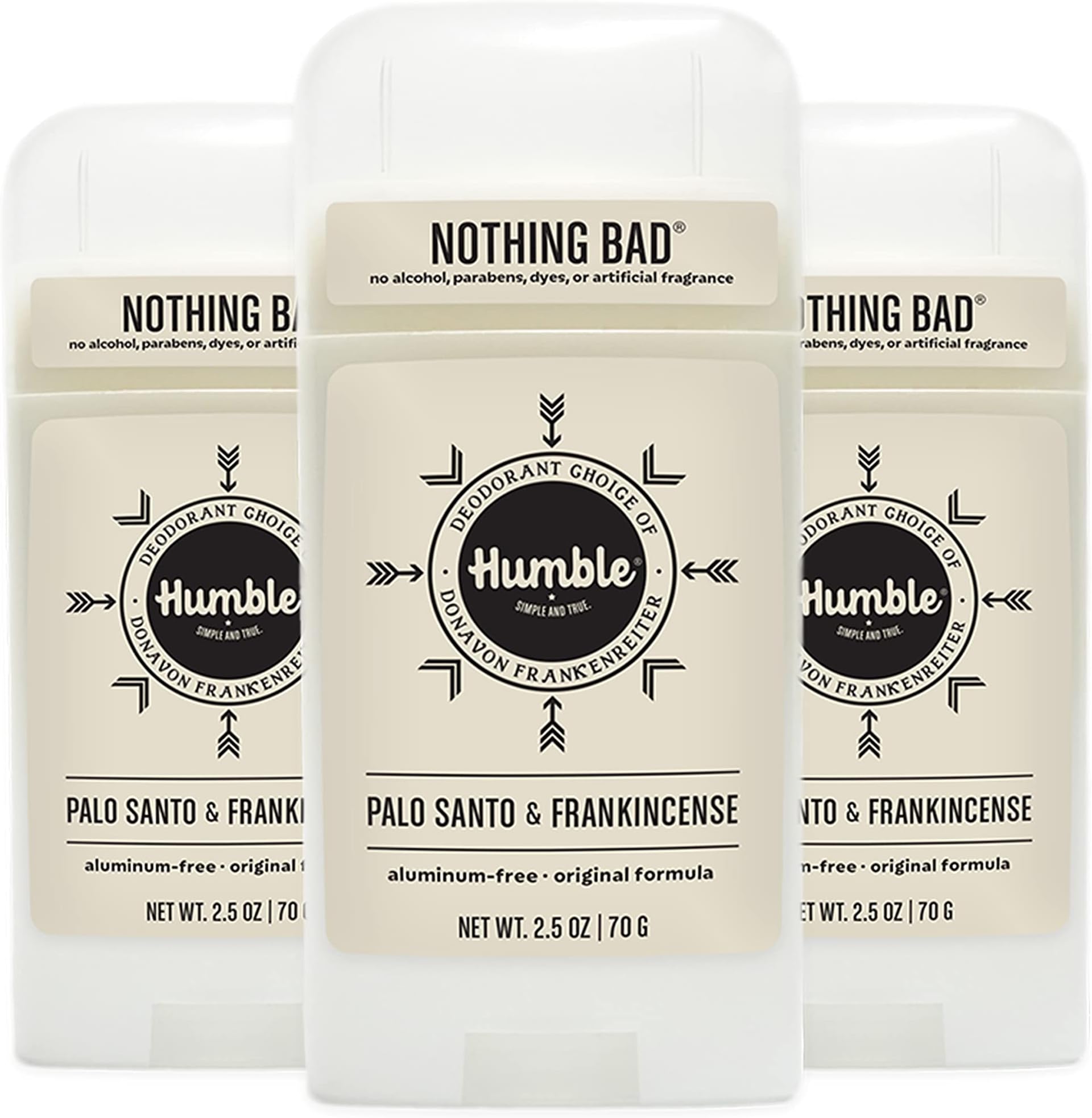 Humble All Natural Deodorant, Aluminum and Paraben Free, Cruelty Free Men's and Women's Deodorant, Palo Santo, 3-Pack