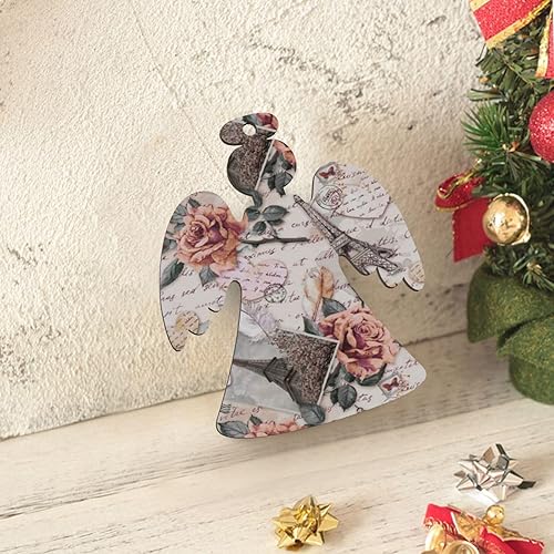 Miniatura 7 de (Flor París Torre Eiffel de París) Impresas Decoraciones Colgantes de Navidad Árbol de Navidad Adornos en Forma de Ángel Decoraciones de Fiesta de