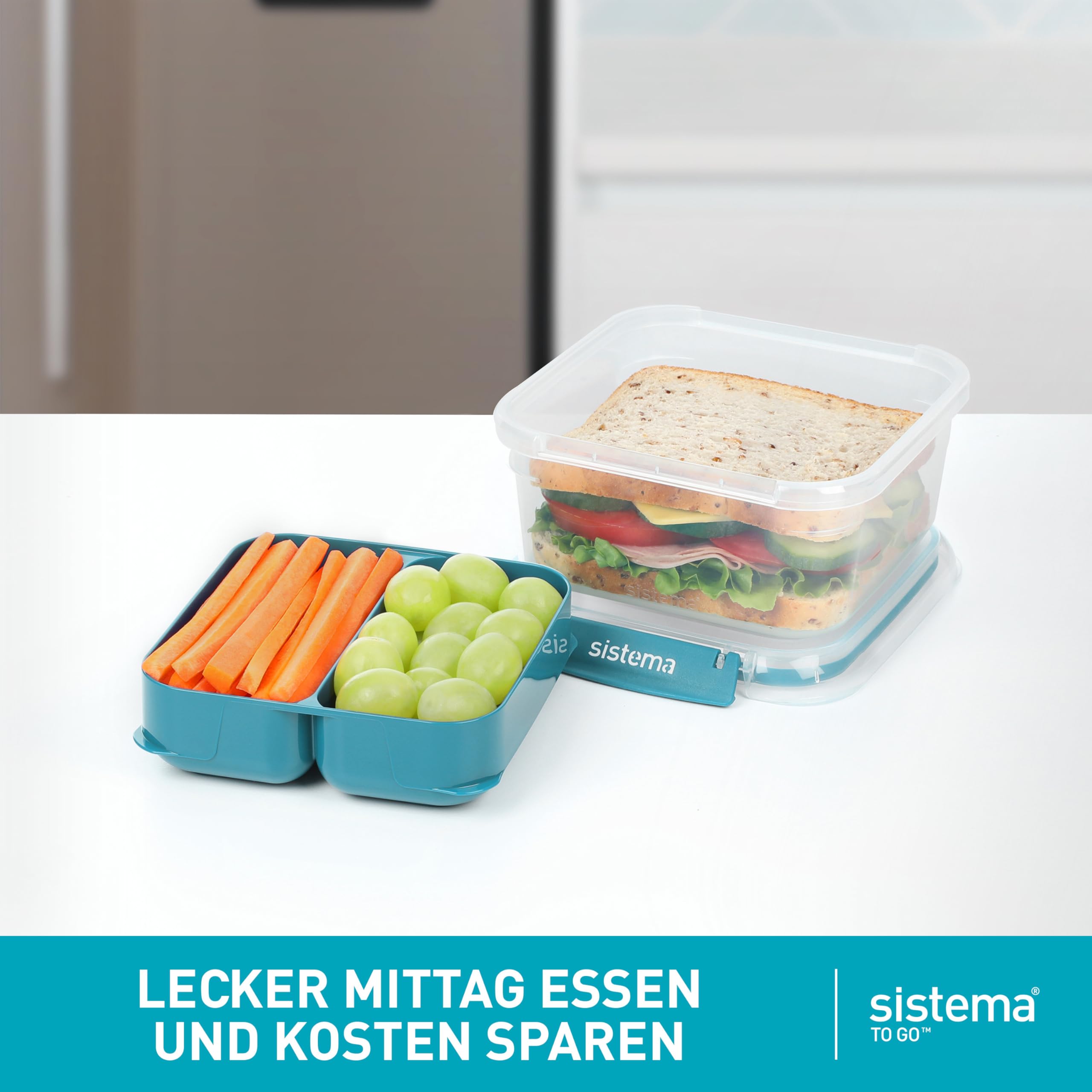 Sistema To Go Stax Frischhaltedosen | 1 L | 3 luftdichte Behälter mit Fächern | Auslaufsichere Versiegelung | Lunchbox Kinder & Erwachsene