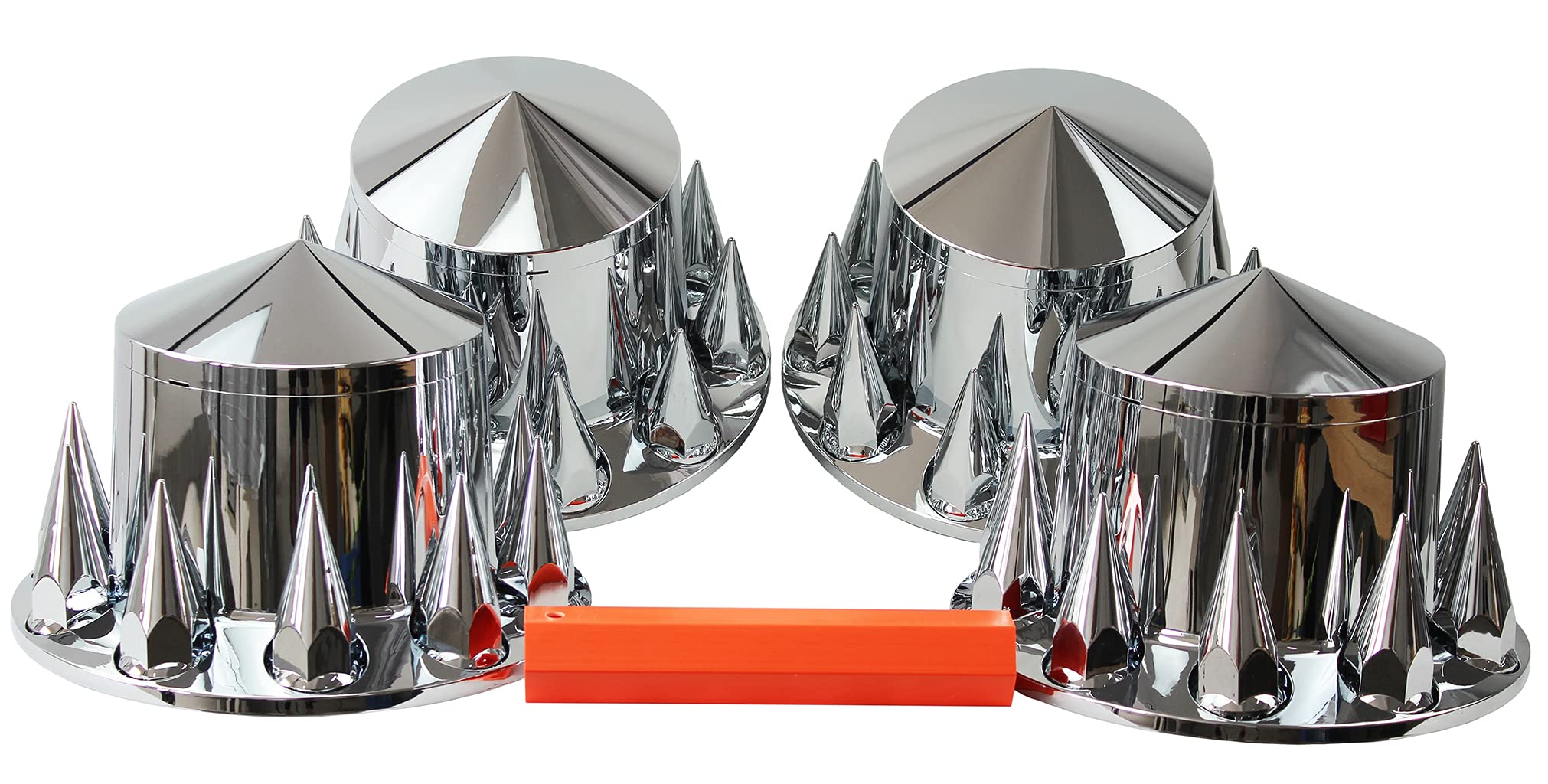 MRJLK Chrome ABS Complete Axle Cover Set with Hub Caps and 33mm Screw-On Spiked Lug Nut Covers for Semi Trucks (4 Rear)-image-2