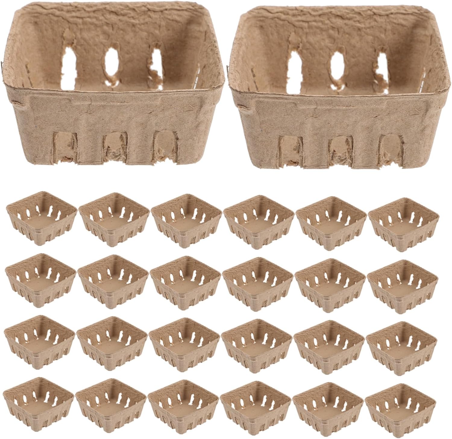 Zerodeko 50Pcs Biodegradable Paper Berry Baskets Fruit Tray Pulp Containers for Blueberries Raspberries and Cherries Kitchen Essentials for Household Use