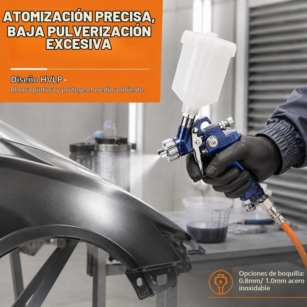 FTVOGUE Pistola de Pulverización de Alimentación por Gravedad Hvlp Tipo Pintura Pulverizadora Neumática Aerógrafo Kit de Herramientas de Pintura con 125 Ml Taza(1.0 mm)