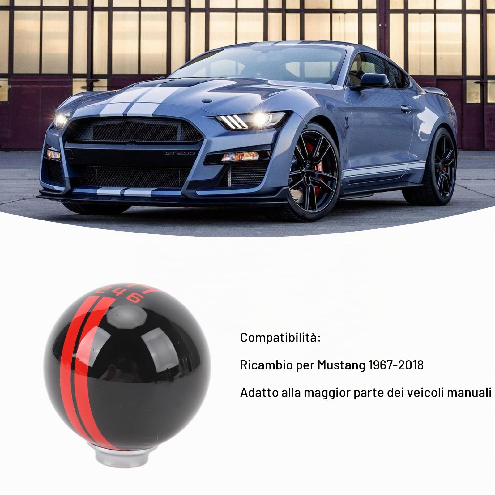 Pomello per Auto Gt500 Style Round Ball 6 velocità Manopole con 3 Adattatori Veicolo Manuale (nero rosso)