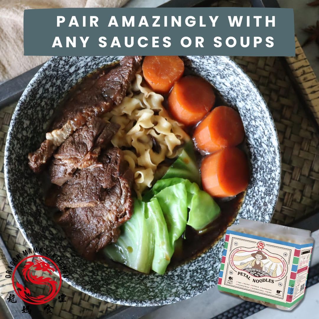 DRAGON MAMA'S KITCHEN Taiwanese Petal Noodles - 320g | Vegan · Non-fried · No Palm oil · No Preservatives · No Artificial Flavors · No Artificial Colors · No GMO (Pack of 4)