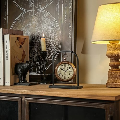 Miniatura 3 de NIKKY HOME Small Retro Desk Clock, Silent Non-Ticking Classic Battery Operated Decorative Table Mantel Shelf Clock for Living Room